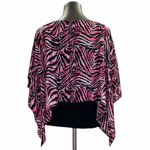 THALIA Sodi Flowy Layer Pink Zebra Poncho Blouse M - Picture 3 of 9